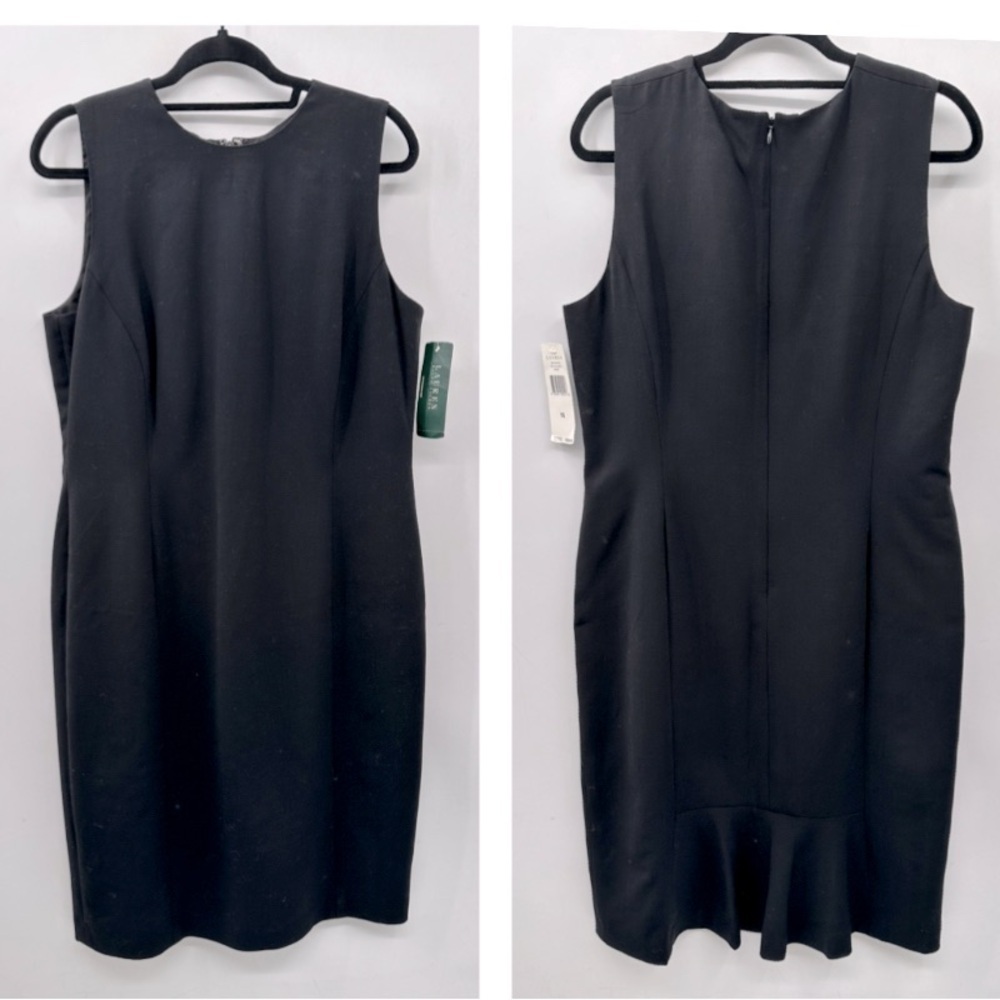 New 16 RALPH LAUREN BLACK A-Line midi structured ruffle tail wool ship dress LBD - Picture 1 of 11